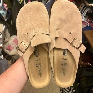 Birkenstock Beige Suede Slip-On Sandals